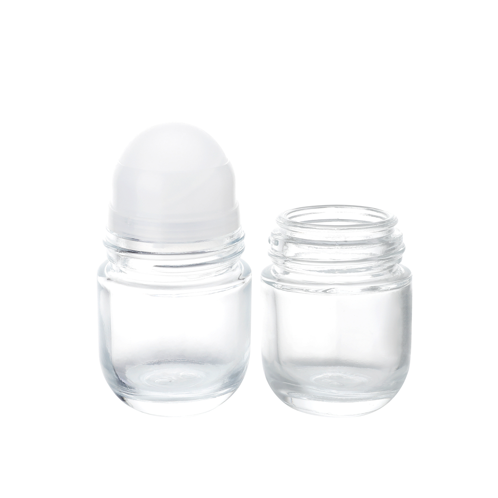 Diametro sfera trasparente 35,2 mm Olio essenziale roll on bottiglie all'ingrosso, roll on bottiglia 50 ml, roll on bottiglia di vetro vuota